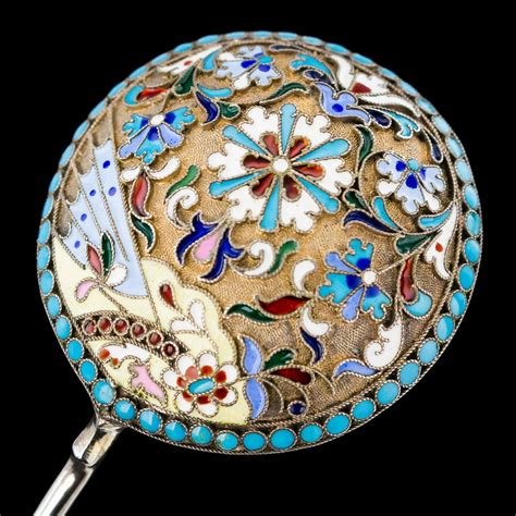 Antique 20thc Russian Solid Silver And Cloisonne Enamel Spoon Moscow C
