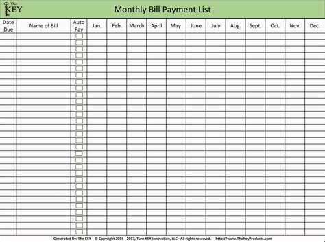 Printable bill schedule monthly