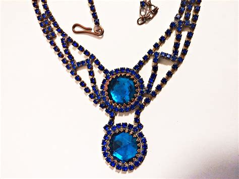 19 Antique Czech Art Deco Blue Glass Necklace Circa Etsy