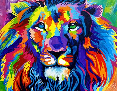 Original Vibrant Colorful Lion Acrylic Painting On Canvas Etsy