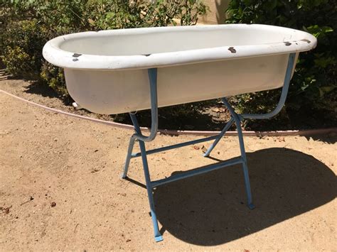 When the toddler is done bathing, the last task is to get rid of the used water. Antique Enamel Baby Bath With Metal Stand Made In Hungary ...
