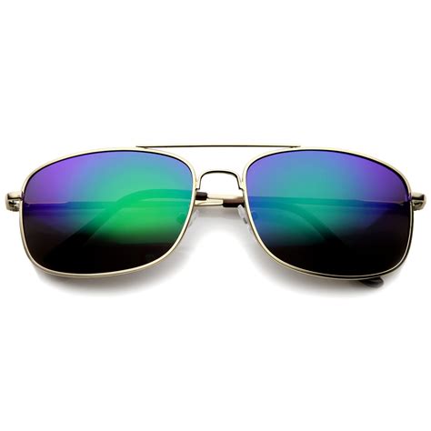 Sunglassla Unisex Classic Metal Crossbar Colored Mirror Square Lens Aviator Sunglasses 57mm
