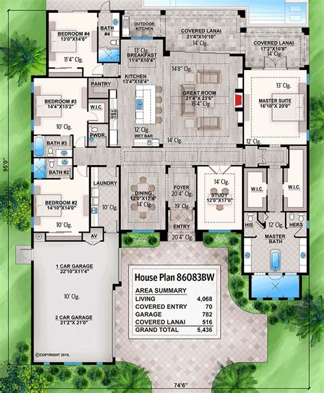 One Level Beach House Plan With Open Concept Floor Plan 86083bs
