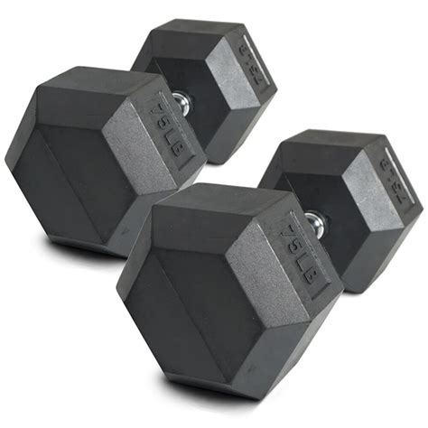 Pair Of 75 Lb Black Rubber Coated Hex Dumbbells