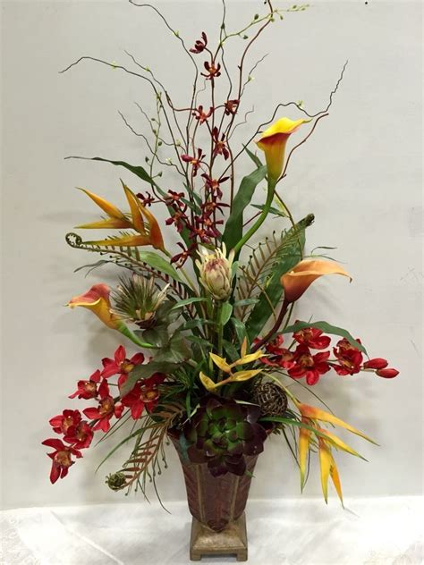Artificial 33 heliconia stem silk floral tropical hawaiian flowers or bouquet realistic flower arrangements craft art decor plant for party home wedding decoration. Silk tropical arrangement designed by Arcadia Floral &Home ...