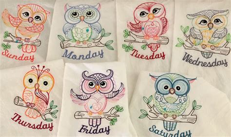 Kitchen Towels Days Of The Week Owls Machine Embroidered By Wobblyroadcrafts On Etsy