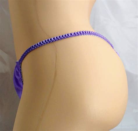 lilac satin thong string bikini panties gem