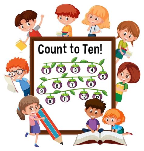 Premium Vector Count To Ten Number Board With Many Kids