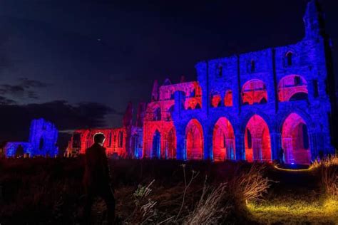 Whitby Abbey Historic Building Lit Up In Homage To Bram Stokers Dracula
