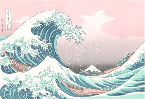 The Great Wave Off Kanagawa Hokusai Pastel Pink Color Poster By