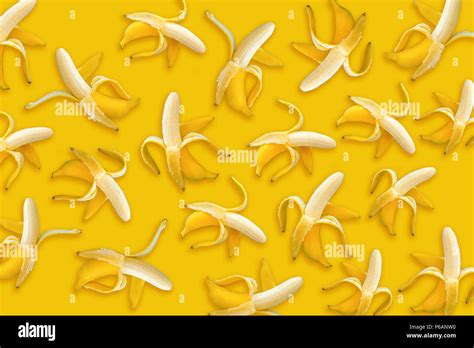 Banana Pattern Opened Yellow Bananas On Yellow Paper Background