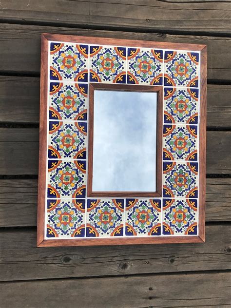 Large Mexican Tiled Mirror With Blue Nube Tiles Mirror Tiles