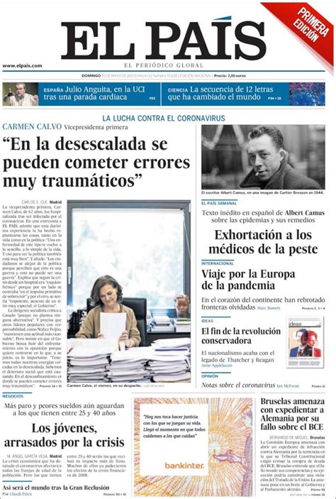 Portada del diario EL PAÍS del día 10/05/2020 – News Europa