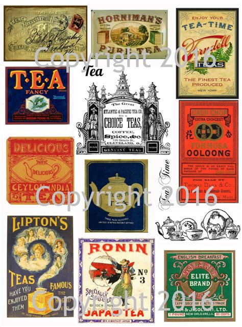 Printable Vintage Ephemera Tea Labels Collage Sheet Instant Etsy