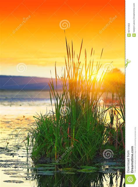 Sunset Over The Lake Stock Image Image Of Beautiful 66741853