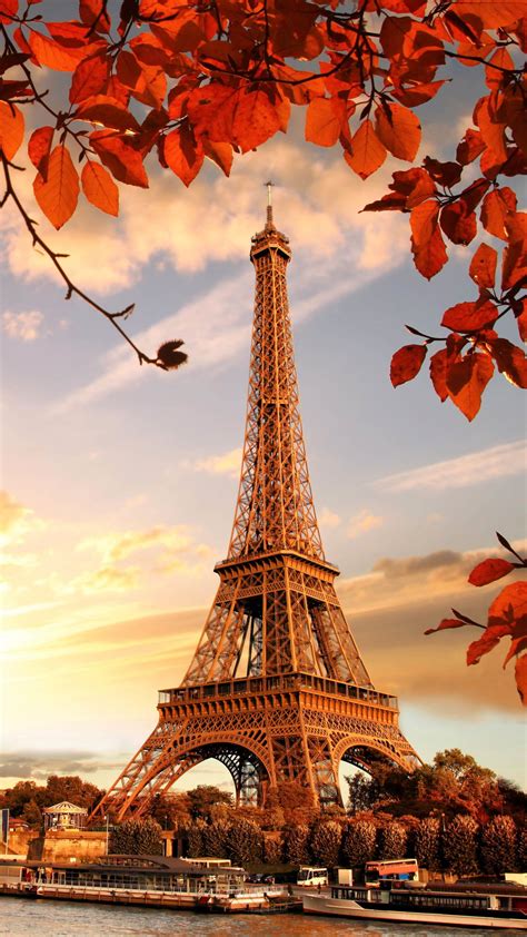 Eiffel Tower Autumn Sunset Pintura De Torre Eiffel Fondo De Pantalla
