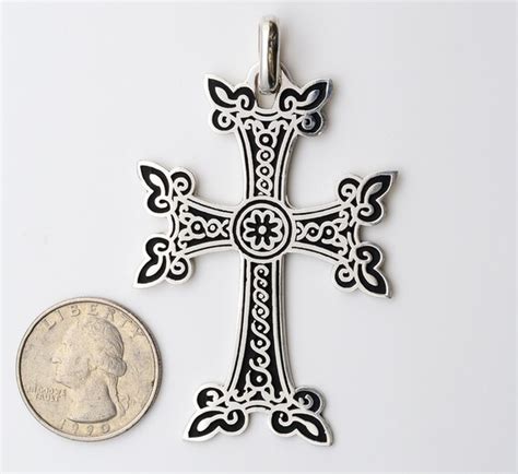 Extra Large Sterling Silver Armenian Cross With Enamel Etsy