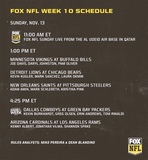 Fox Nfl Week 10 Schedule And Regionalization Fox Sports Press Pass