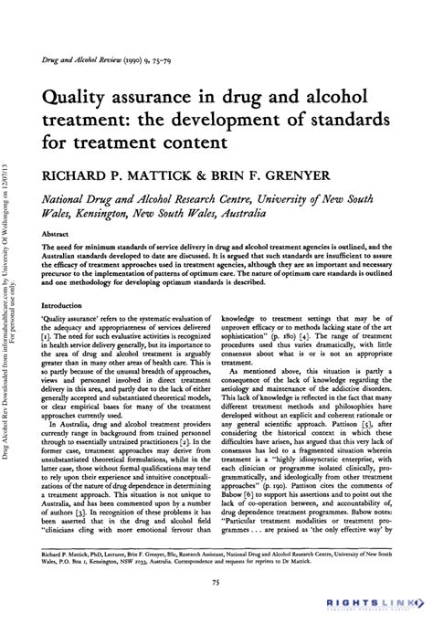 Pdf Quality Assurance In Drug And Alcohol Treatment The Development