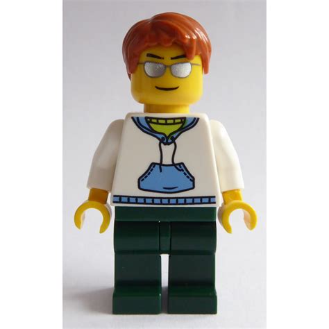 Lego Man With White Hoodie And Dark Orange Hair Minifigure Brick Owl