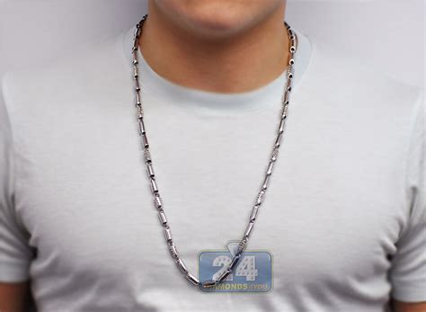 Types of gold chains for men. Mens Diamond Bullet Bead Link Chain 14K White Gold 5.85ct 30"