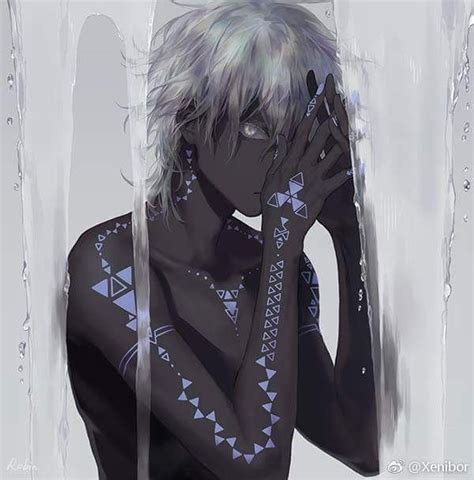 Male Anime Dark Skin White Hair View Comment Download And Edit
