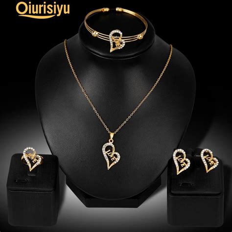 Women Hollow Love Heart Pendant Necklace Bracelet Ring Earrings Jewelry Set Buy At A Low Prices