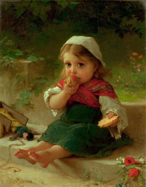 Portrait Of A Child 1880 Oil On Canvas By Emile Munier Little Girl