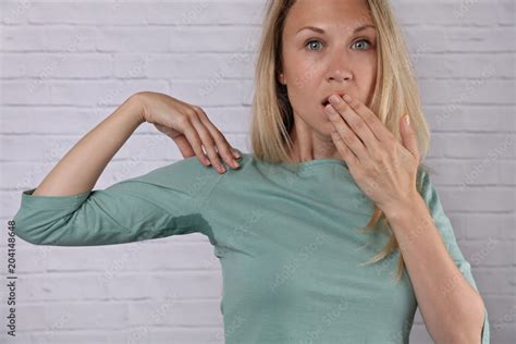 Woman Armpit Sweating Transpiration Stain Hyperthyroidism Concept