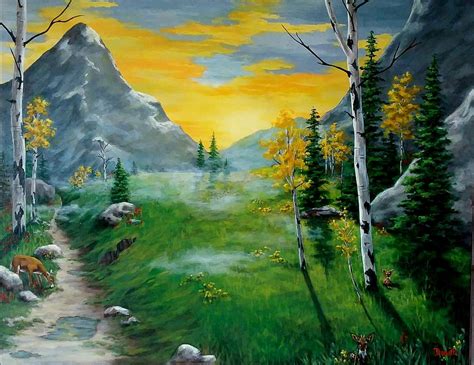 Misty Mountain Sunrise Painting By Danett Britt Pixels