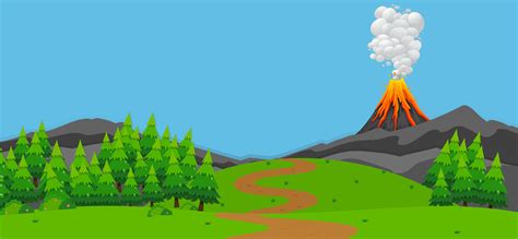 Cartoon Forest Scene Volcano Background Forest Vector Scene Premium