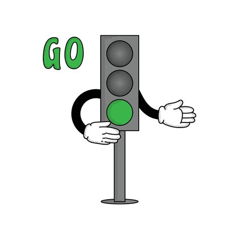 Illustration Of Traffic Light In Retro Cartoon Character With Traffic