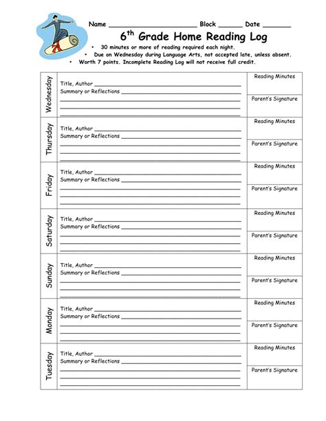 6th Grade Home Reading Log Download Printable Pdf Templateroller
