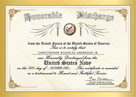 United States Navy Honorable Discharge Certificate On Canvas Navy