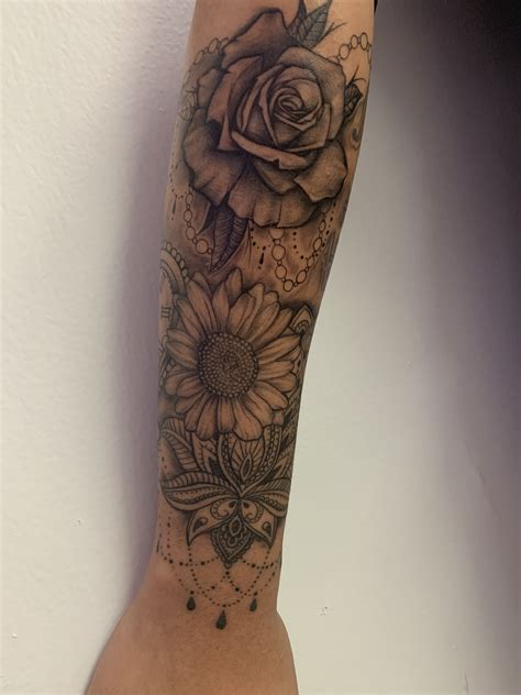 Tattoo Women Rose Flowers Half Sleeve Mandala Calf Sleeve Tattoo