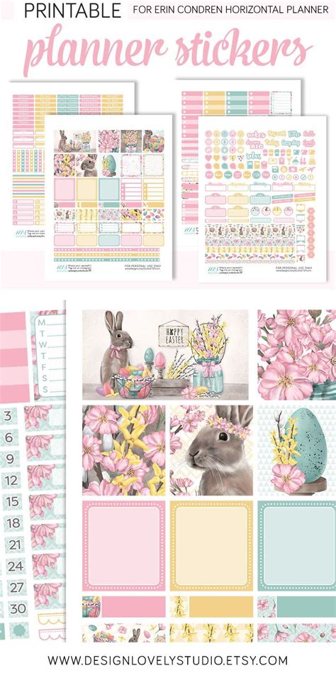 Printable Easter Planner Stickers Kit Bunny Easter Planner Etsy
