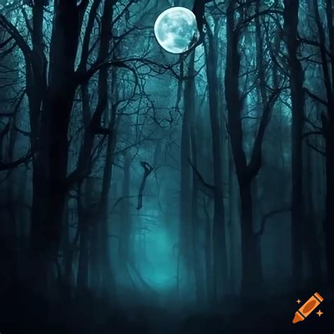 Haunted Forest With Ghost And Full Moon