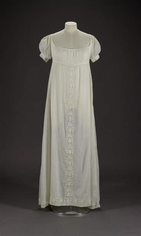 Womans Dress Of Fine White Muslin Embroidered Down Centre Front Of