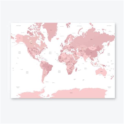 Pink World Map Travel Poster A1 Print Firewoodprint