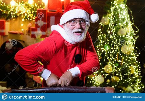 Santa Claus With Vintage Leather Suitcase Going On Trip New Year S