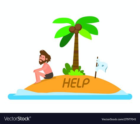 Man Stranded In Island Flat Royalty Free Vector Image