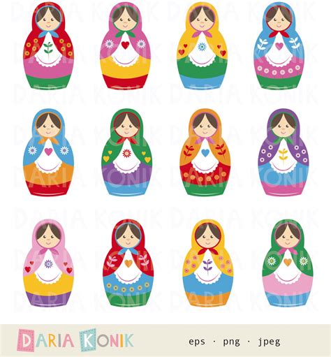 Matryoshka Dolls Clip Art Set Nesting Dolls Babushka Clipart Etsy