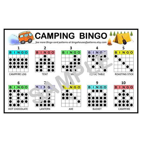 Camping Bingo Card Patterns For Really Fun Bingo Games Bingo Etsy