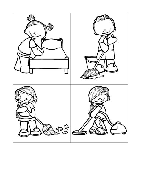Kids Doing Chores Coloring Pages Learning How To Read