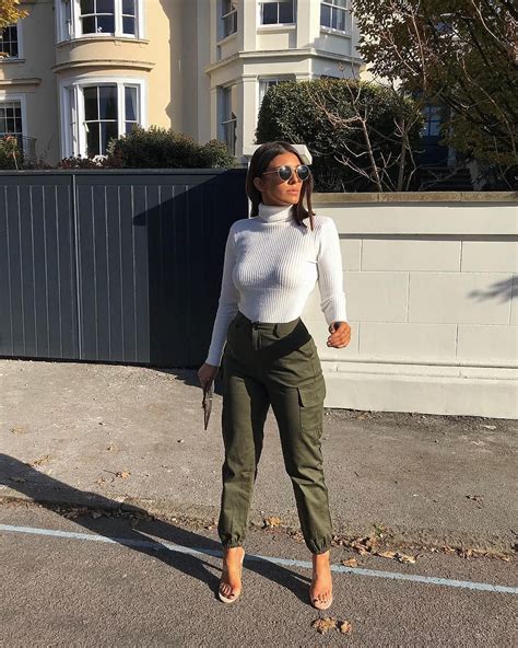 High Waisted Utility Cargo Fitted Joggers Trousers Khaki Green Green Cargo Pants Outfit Cargo