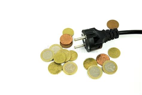 Pin Power Plug And Coins On White Background Stock Image Image Of