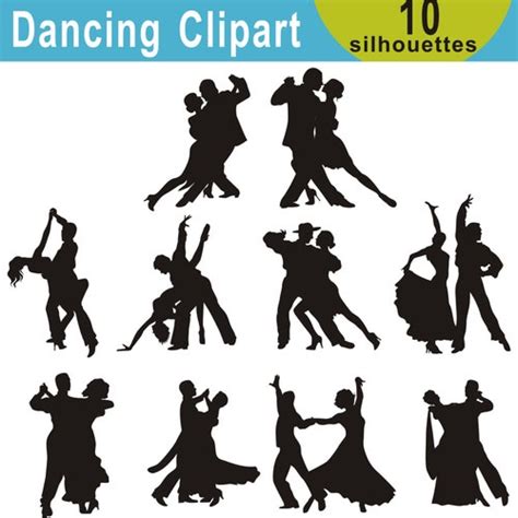 Ballroom Dance Silhouettes Clipart Dancers Clipart Latin Etsy