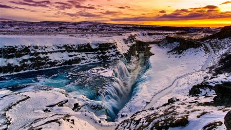 Wallpaper Nature Landscape Island Gullfoss Waterfall Winter