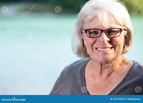 Happy Mature Woman Wearing Glasses Stock Image Image Of Gray Glasses