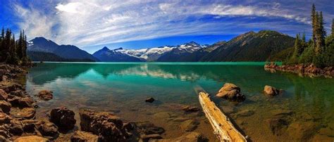 Lake British Columbia Canada Mountain Forest Clouds Turquoise